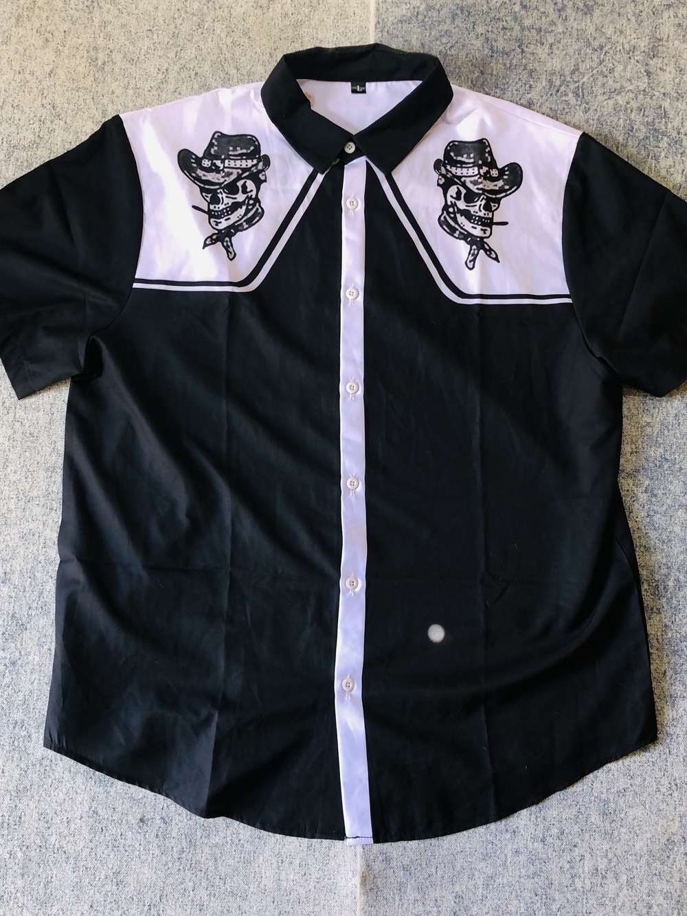 Men's Black Western-Style Short Sleeve Shirt with White Yoke